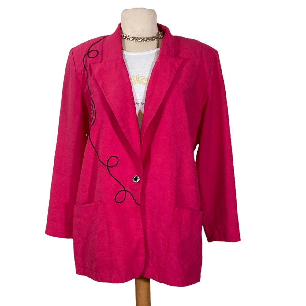 Hot Pink Vintage Blazer with Embroidery